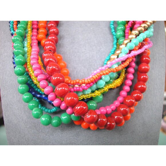 Multi-Color 16 Strand Beaded Statement Necklace - Picture 2 of 3